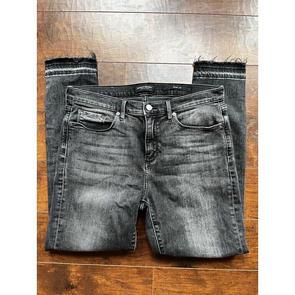 Banana Republic Charcoal Black Wash Raw Hem Skinny Jean Sz 30